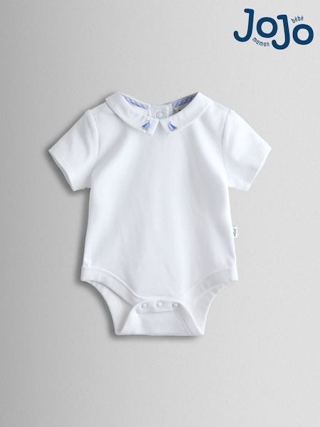 JoJo Maman Bébé White Boat Embroidered Collar Body (Y12366) | £15 - £16