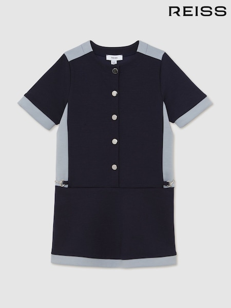 Reiss Navy Levi 13-14 yrs Interlock Colour-Block Button Dress (Y12393) | £56