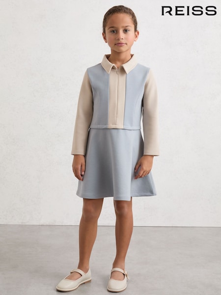 Reiss Pale Blue Marling 3-9 yrs Colour-Block Interlock Dress (Y12396) | £45