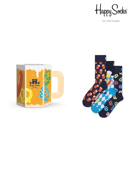 Happy Socks Blue 3 Pack Beer Glass Socks Gift Set (Y12485) | £30