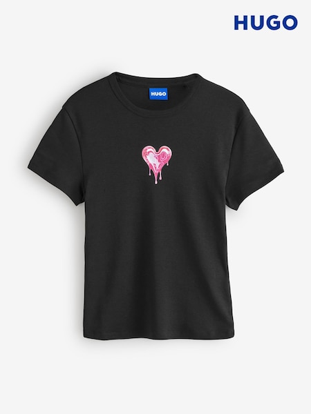 HUGO Black Graphic Crop T-Shirt (Y12509) | £39
