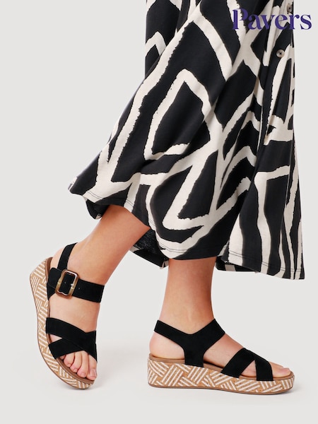 Pavers Black Touch-Fasten Wedge Sandals (Y12518) | £35