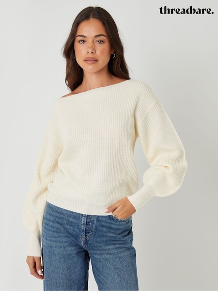 Threadbare Cream Chunky Knit Slash Neck Jumper (Y12711) | £22