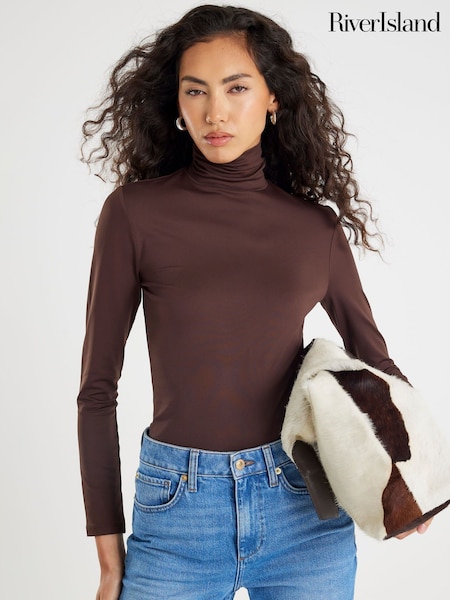 River Island Brown 2 Pack Long Sleeve Roll Neck Tops (Y12735) | £32