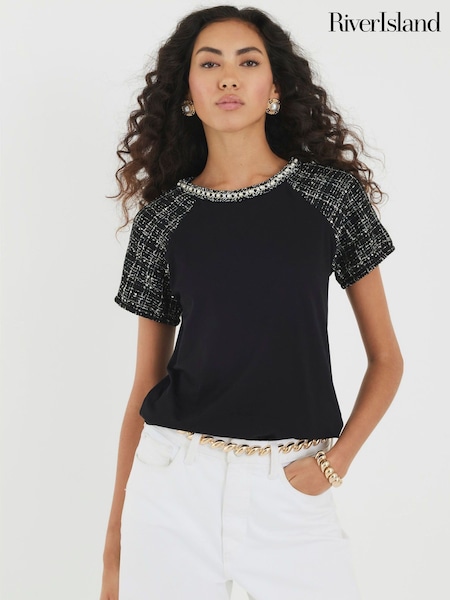 River Island Black Boucle Boutique T-Shirt (Y12745) | £32