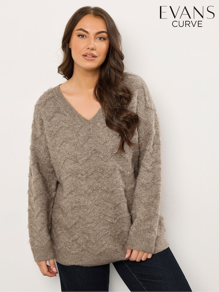 Evans Natural Zig Zag V-Neck Jumper (Y12747) | £43