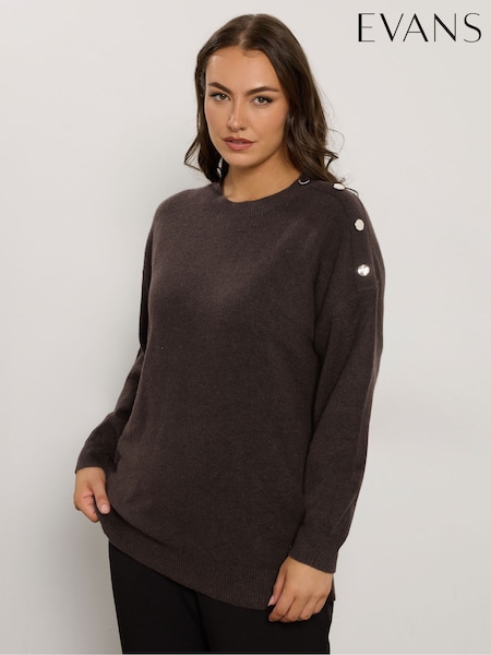 Evans Button Shoulder Detail Brown Jumper (Y12748) | £39