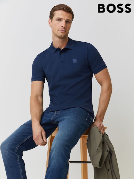 BOSS Dark Blue Slim Fit Passenger Box Logo Polo Shirt (Y12872) | £89
