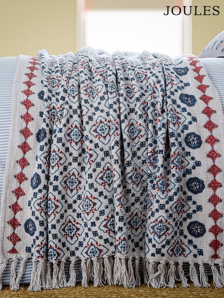 Joules Blue Cream Country Tiles Throw (Y12885) | £95