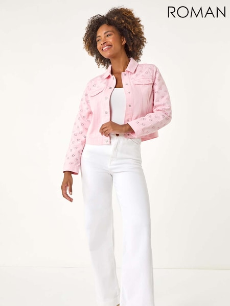 Roman Pink Cotton Blend Broderie Sleeve Jacket (Y12891) | £58