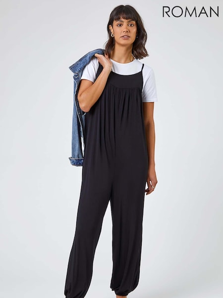Roman Black Strappy Full Length Stretch Jumpsuit (Y12922) | £42