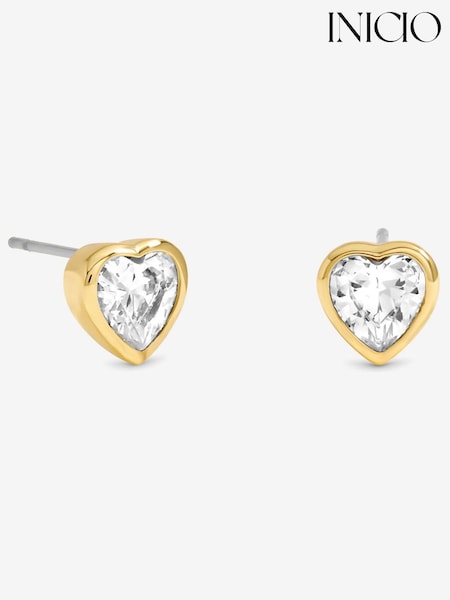 Inicio Gold Tone Crystal Besel Heart Stud Earrings (Y12982) | £20