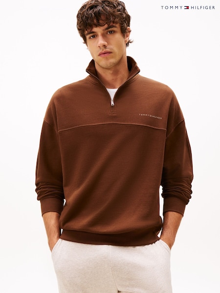 Tommy Hilfiger Brown TH Original Half-Zip Lounge Jumper (Y13032) | £80