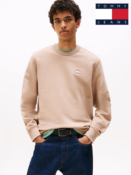 Tommy Jeans Brown Tonal Badge Crew Neck Sweatshirt (Y13074) | £70