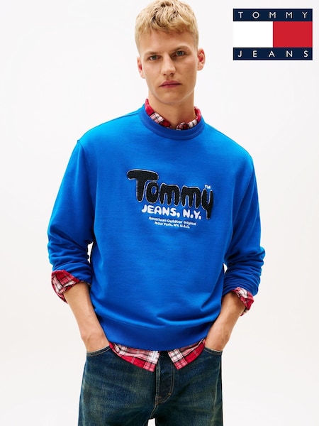 Tommy Jeans Blue Bouclé Logo Relaxed Sweatshirt (Y13081) | £80