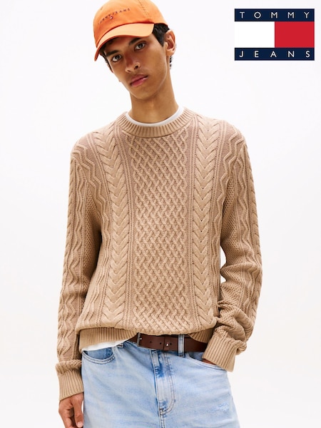 Tommy Jeans Brown Badge Cable Knit Slim Jumper (Y13082) | £95