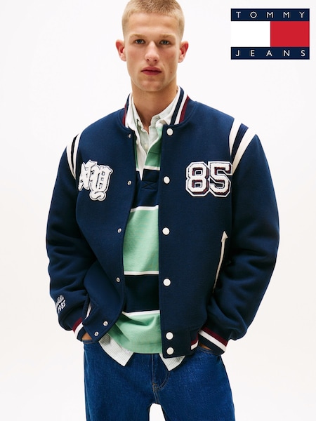 Tommy Jeans Blue Varsity Logo Appliqué Bomber Jacket With Wool (Y13095) | £230