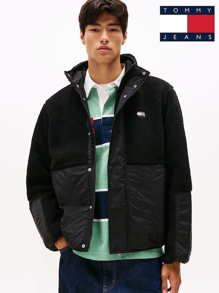 Tommy Jeans Black Quilted Teddy Relaxed Jacket (Y13099) | £140