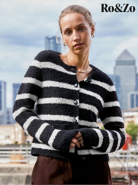 Ro&Zo Black Mono Stripe Boucle Cardigan (Y13170) | £89