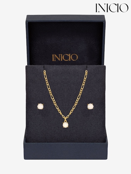 Inicio Gold Tone Opal Stone Pendant Set Gift Box (Y13190) | £30