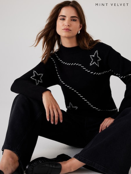 Mint Velvet Black Star Detail Jumper (Y13208) | £99
