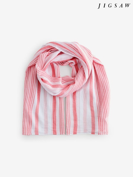 Jigsaw Red Striped Cotton Woven Scarf (Y13251) | £60