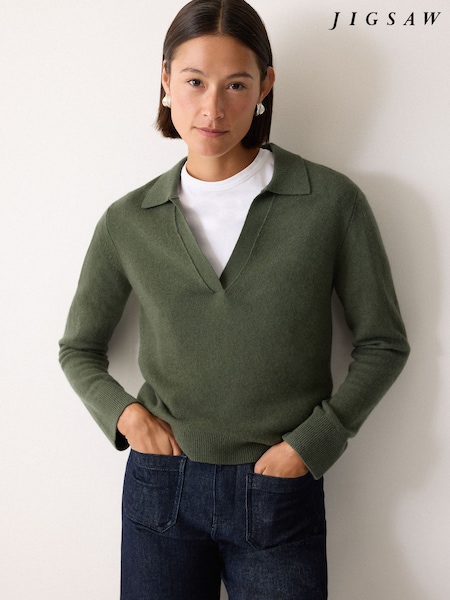 Jigsaw Green Wool Blend Collar Jumper (Y13262) | £99