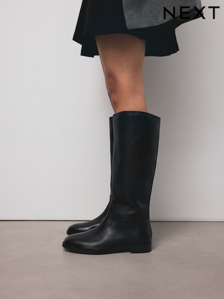 Black Leather Forever Comfort® Regular Foot with Wide Calf Riding Boots (Y13319) | £85