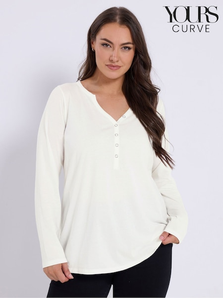 Yours Curve White Open Neckline Henley Top (Y13415) | £20