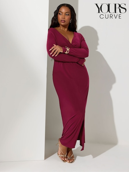 Yours Curve Red London Long Sleeve Knot Maxi Dress (Y13418) | £50