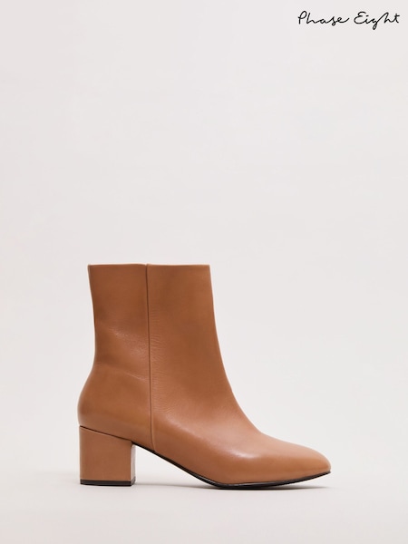 Phase Eight Brown Leather Block Boots (Y13483) | £149