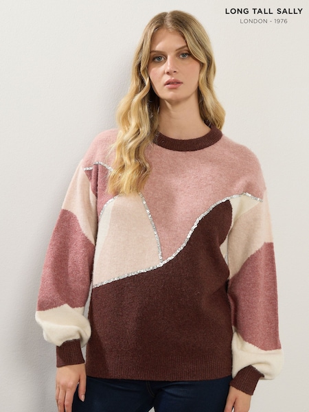 Long Tall Sally Pink Sequin Colourblock Jumper (Y13520) | £39