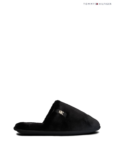 Tommy Hilfiger Black Monogram Faux Fur Slippers (Y13742) | £45