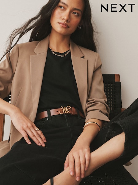 Tan Brown Regular Statement Buckle Leather Belt (Y13797) | £18