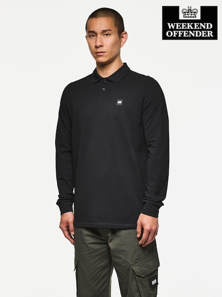 Weekend Offender Dice Long Sleeve Badge Black Polo Shirt (Y13876) | £60