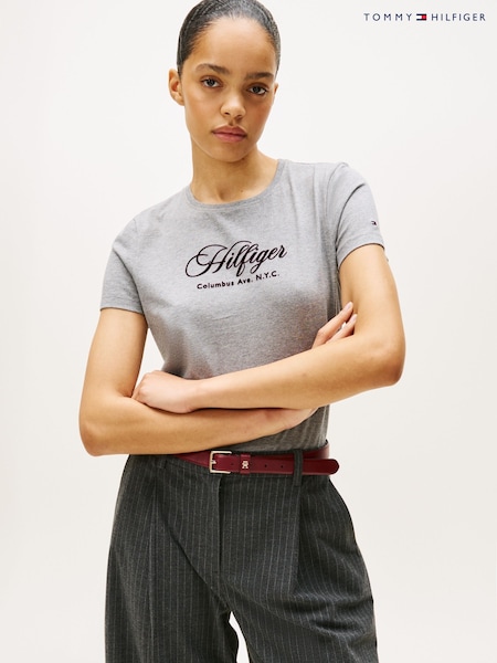 Tommy Hilfiger Grey Logo Embroidery Crew Neck T-Shirt (Y13907) | £45