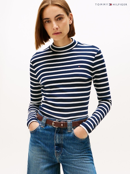 Tommy Hilfiger Blue Mock Neck Slim Long Sleeve Top (Y13943) | £55