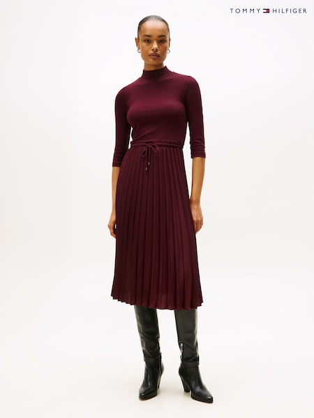 Tommy Hilfiger Red Pleated Midi Fit And Flare Dress (Y13950) | £150