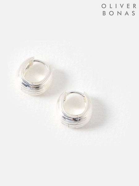 Oliver Bonas Silver Ciara Sterling Silver Textured Chunky Hoop Large Earrings (Y13966) | £45