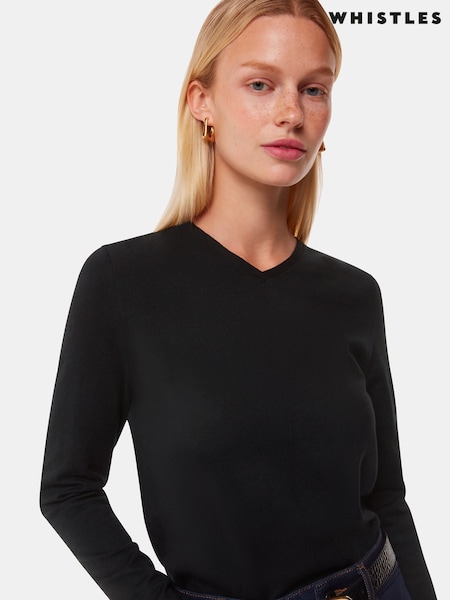 Whistles Black Mila V-Neck Knit Jumper (Y14024) | £39.50