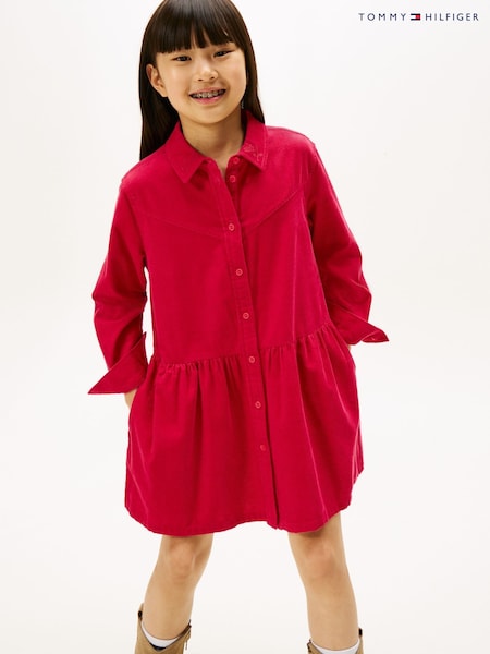 Tommy Hilfiger Red Corduroy Relaxed Shirt Dress (Y14278) | £75