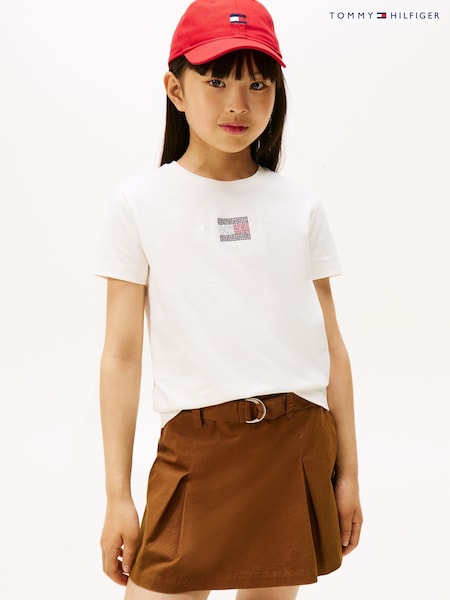 Tommy Hilfiger White Diamanté Flag Jersey T-Shirt (Y14290) | £26 - £29