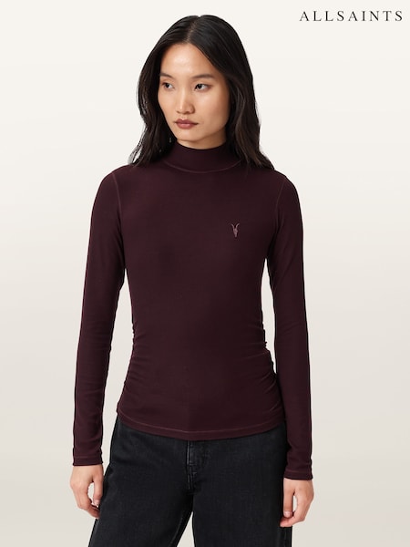 AllSaints Red Rina Long Sleeve Roll Neck T-Shirt (Y14354) | £55