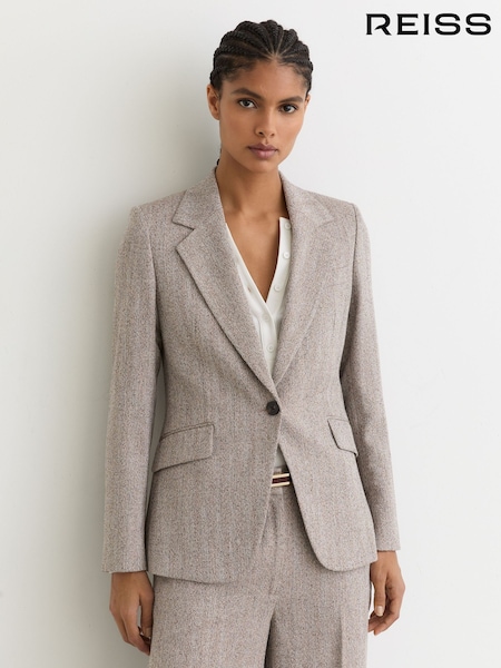 Reiss Grey Isla Single-Breasted Textured Blazer (Y14421) | £260