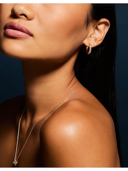 Accessorize Gold 14ct Gold-Plated Diamanté Crescent Hoop Earrings (Y14455) | £22