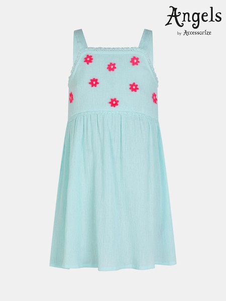 Angels By Accessorize Blue Girls Sleeveless Floral Embroidered Dress (Y14472) | £20 - £21