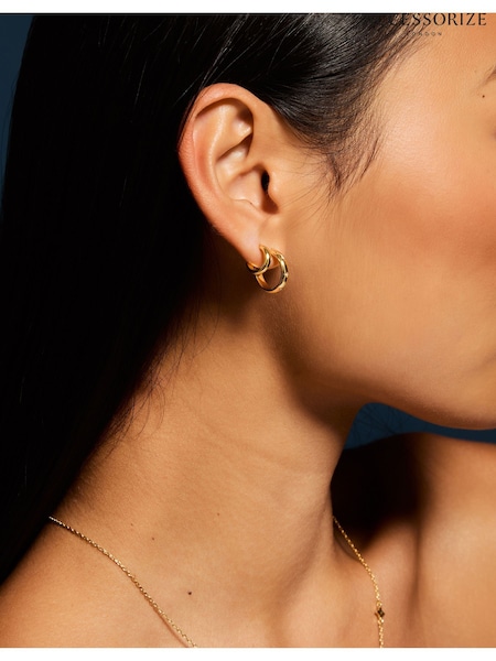 Accessorize Gold 2-Pack 14ct Gold-Plated Star Hoop Earrings (Y14485) | £24
