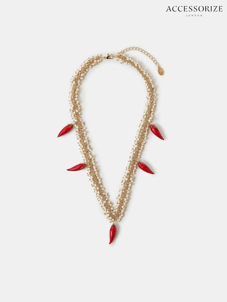 Accessorize Red Statement Chilli Bead Necklace (Y14506) | £20