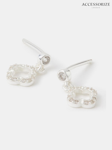 Accessorize 925 Sterling Silver Diamanté Clover Drop Earrings (Y14508) | £20