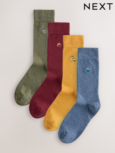 Blue/Green/Red Sesame Street License Embroidered Socks 4 Pack (Y14518) | £16